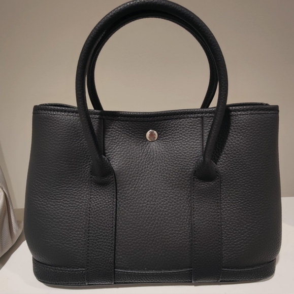 Classic Black Genuine Leather Top Handle Tote Shoulder Bag - Picture 8 of 8